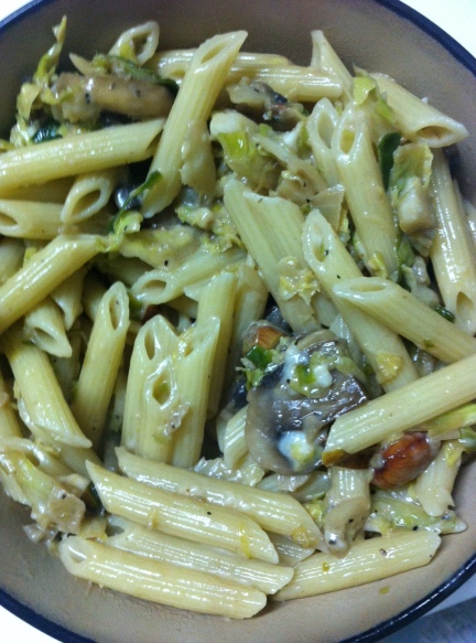 Penne Rigate with Brussels Sprouts and Mushrooms